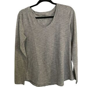 LOFT Vintage Soft Long Sleeve Scoop Neck Top Metallic Strips
